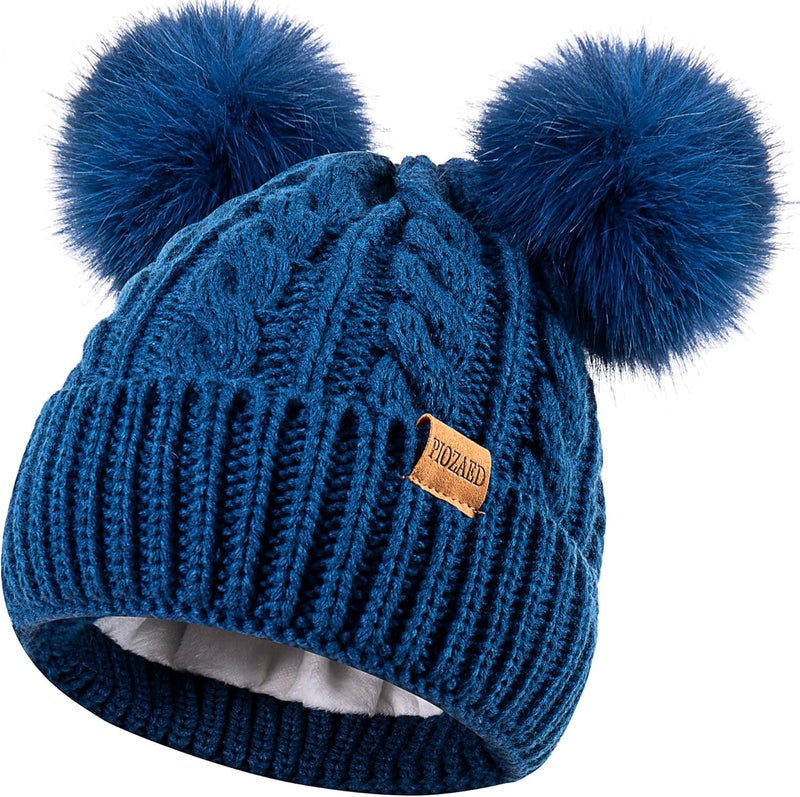 PIOZAED Women's Winter Hat Soft Knit Beanie with Faux Fur Pom Hat with Warm Fleece Lining Skull Cap for Women - Image 1
